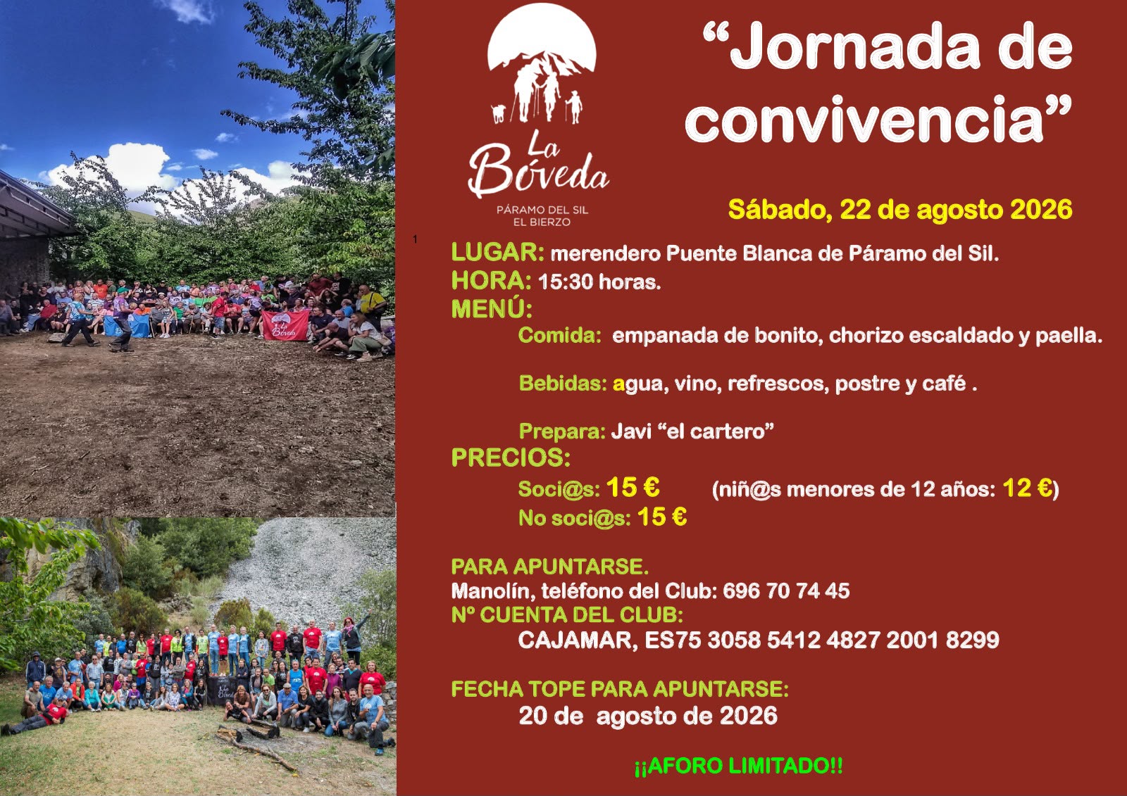 Convivencia 22 de agosto 2026. Merendero de Puente Blanca, Páramo del Sil.